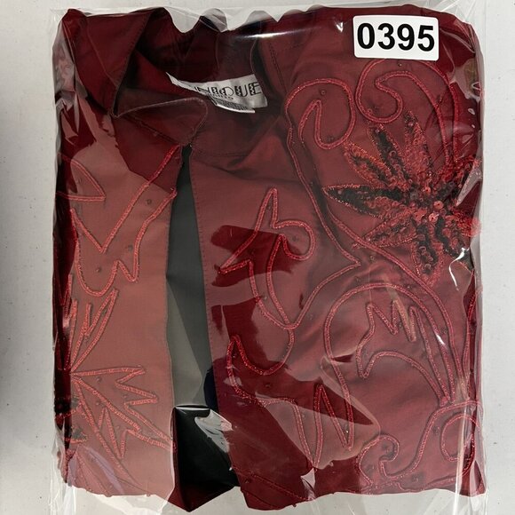 Tunique Nights Large Unisex Red Silk Blend Beaded Embroidered Lined Coat Vampire - Picture 15 of 15